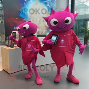 Magenta Stingray mascot costume character dressed with a Wrap Dress and Smartwatches