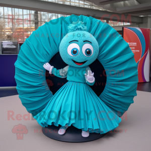 Teal Acrobat mascot costume character dressed with a Pleated Skirt and Rings