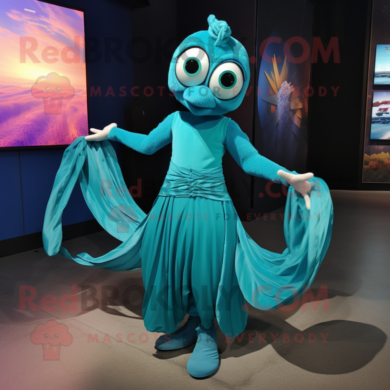 Teal Acrobat mascot costume character dressed with a Pleated Skirt and Rings