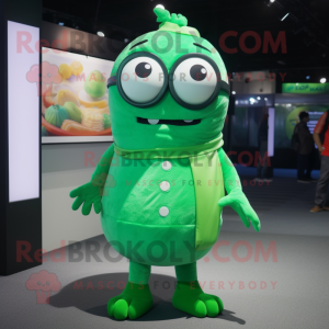 Green Cod mascot costume character dressed with a Bodysuit and Eyeglasses