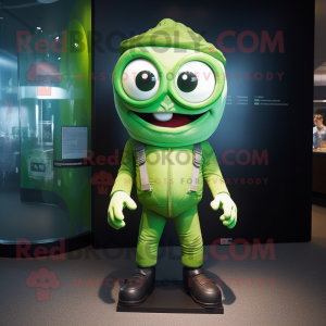 Green Cod mascot costume character dressed with a Bodysuit and Eyeglasses