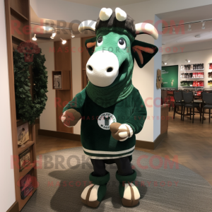 Forest Green Horseshoe mascot costume character dressed with a Sweater and Earrings