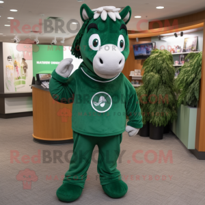 Forest Green Horseshoe mascot costume character dressed with a Sweater and Earrings