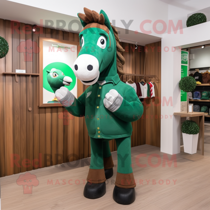 Forest Green Horseshoe mascot costume character dressed with a Sweater and Earrings Forest Green Horseshoe mascot costume character dressed with a Sweater and Earrings