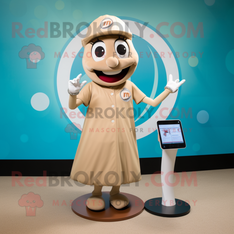 Tan Baseball Ball mascot costume character dressed with a A-Line Skirt and Smartwatches