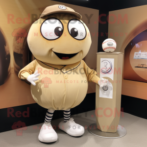 Tan Baseball Ball mascot costume character dressed with a A-Line Skirt and Smartwatches