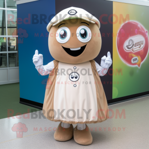 Tan Baseball Ball mascot costume character dressed with a A-Line Skirt and Smartwatches