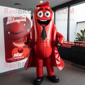 Red Bottle Of Ketchup mascot costume character dressed with a Suit Jacket and Wraps