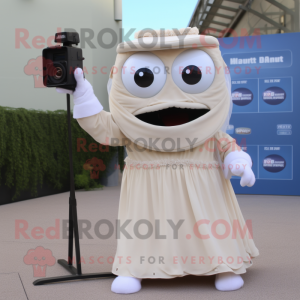 Beige kamera maskot kostume...