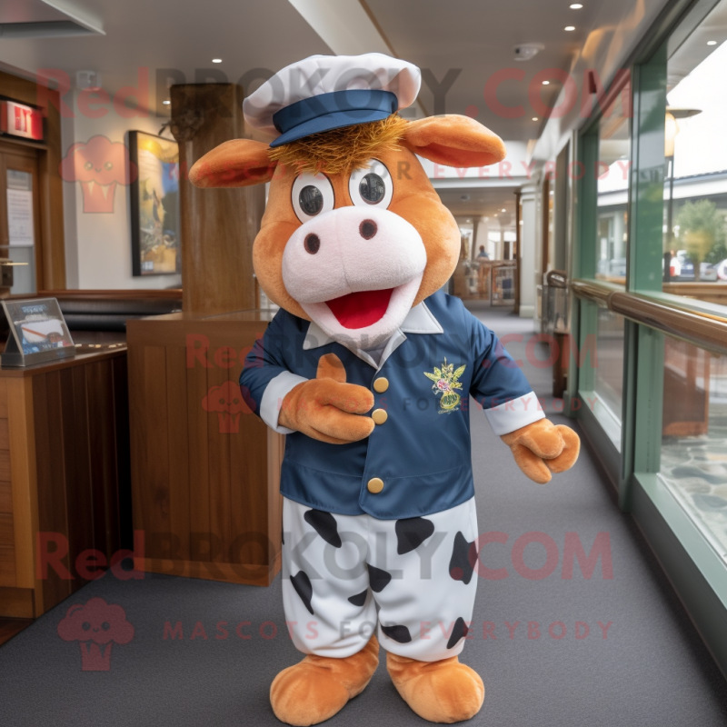 nan Guernsey Cow mascot costume character dressed with a Trousers and Berets