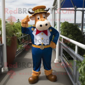 nan Guernsey Cow mascot costume character dressed with a Trousers and Berets