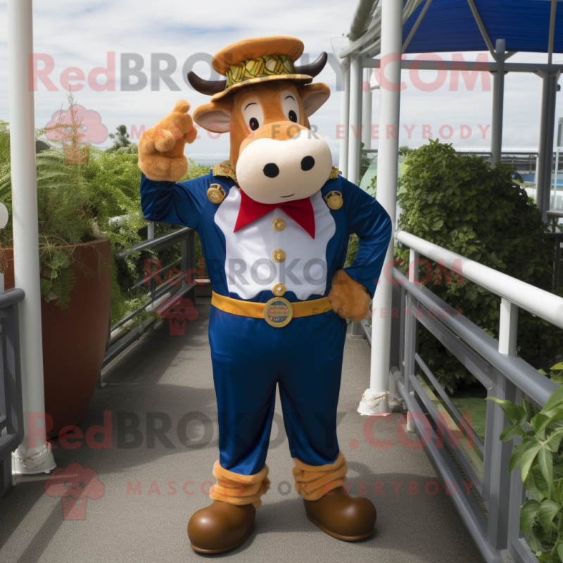 nan Guernsey Cow mascot costume character dressed with a Trousers and Berets nan Guernsey Cow mascot costume character dressed with a Trousers and Berets