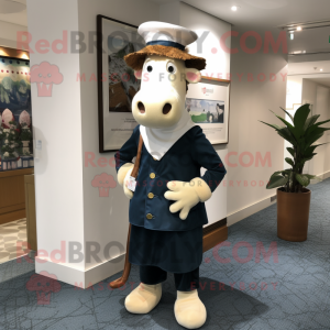 nan Guernsey Cow mascot costume character dressed with a Trousers and Berets