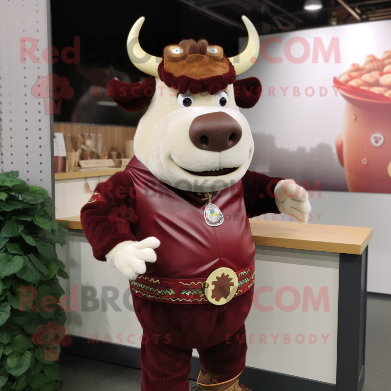 Maroon Beef Stroganoff mascot costume character dressed with a Rash Guard and Earrings Maroon Beef Stroganoff mascot costume character dressed with a Rash Guard and Earrings