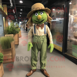 Olive Scarecrow mascot costume character dressed with a Jumpsuit and Bow ties