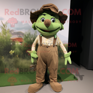 Olive Scarecrow mascot costume character dressed with a Jumpsuit and Bow ties