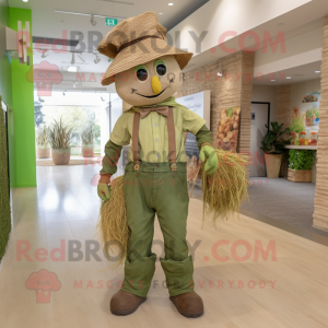 Olive Scarecrow mascot costume character dressed with a Jumpsuit and Bow ties