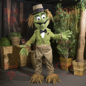 Olive Scarecrow mascot costume character dressed with a Jumpsuit and Bow ties