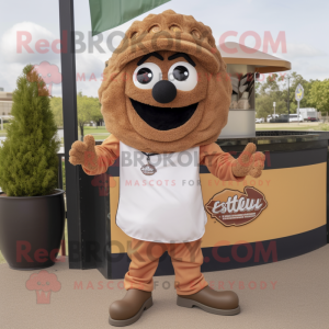 Brown Falafel mascot costume character dressed with a Polo Tee and Shoe clips