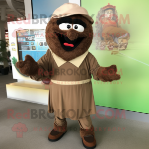 Brown Falafel mascot costume character dressed with a Polo Tee and Shoe clips