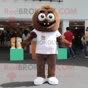 Brown Falafel mascot costume character dressed with a Polo Tee and Shoe clips