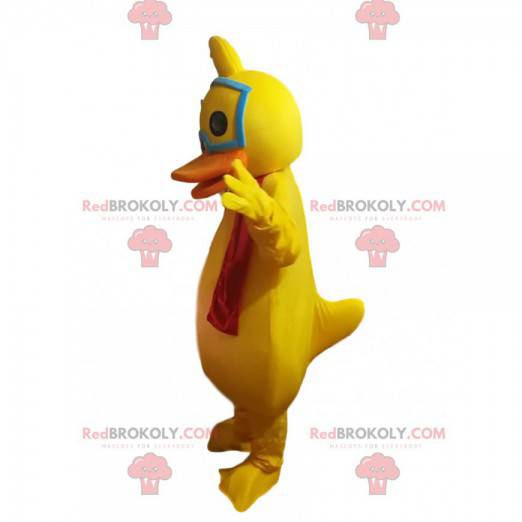 Mascotte de canard jaune avec une écharpe rouge - Redbrokoly.com