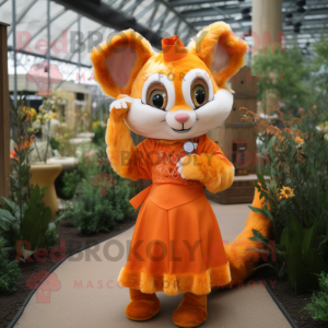 Orange Dormouse mascot costume character dressed with a Dress and Headbands