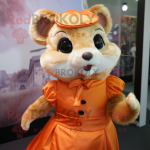 Orange Dormouse mascot costume character dressed with a Dress and Headbands