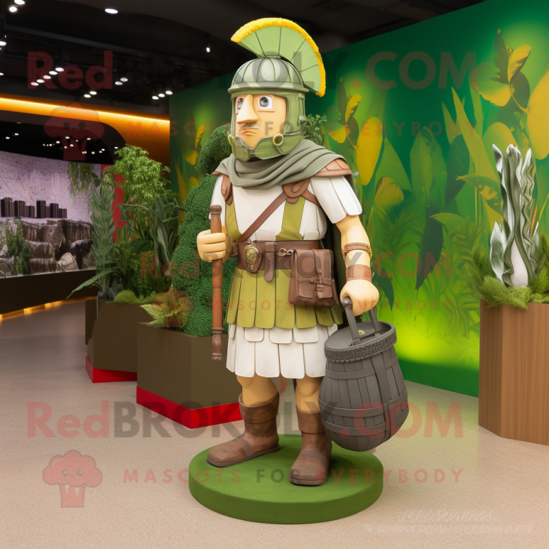 Olive Roman Soldier mascot costume character dressed with a Dress and Handbags