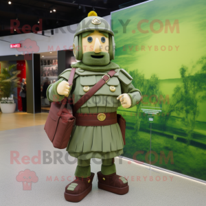 Olive Roman Soldier mascot costume character dressed with a Dress and Handbags