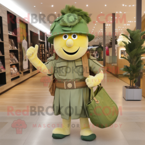 Olive Roman Soldier mascot costume character dressed with a Dress and Handbags