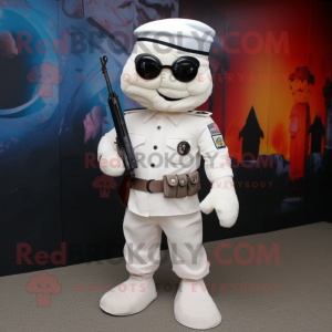 Vit Commando maskot kostym...