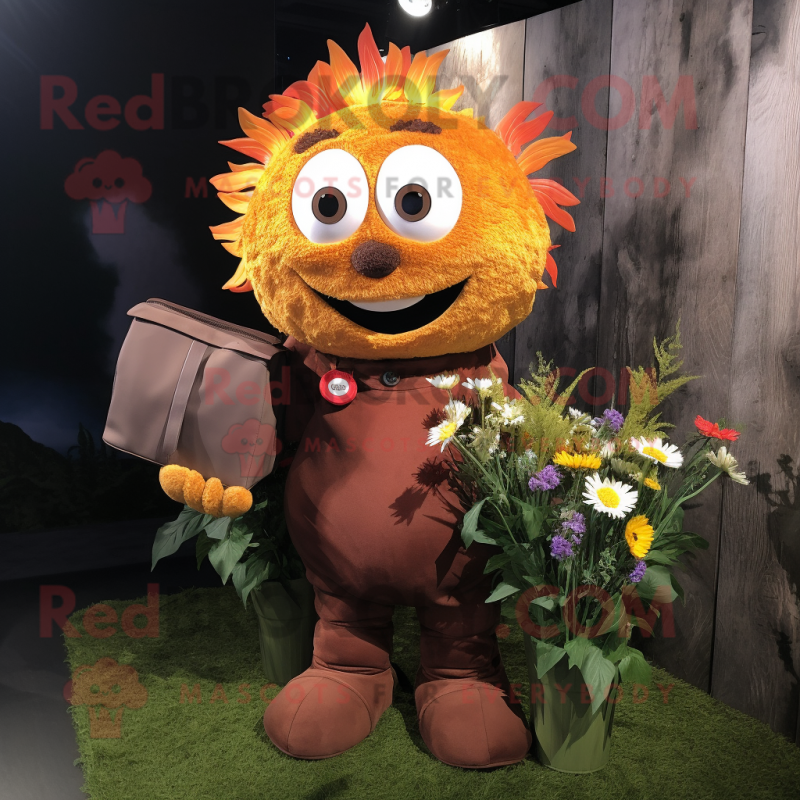 Rust Bouquet Of Flowers mascot costume character dressed with a Graphic Tee and Wallets Rust Bouquet Of Flowers mascot costume character dressed with a Graphic Tee and Wallets