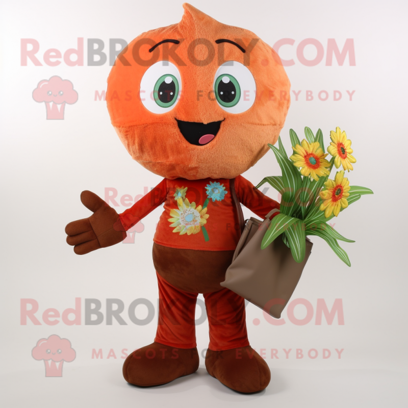 Rust Bouquet Of Flowers mascot costume character dressed with a Graphic Tee and Wallets Rust Bouquet Of Flowers mascot costume character dressed with a Graphic Tee and Wallets