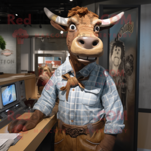Brown Zebu mascot costume character dressed with a Chambray Shirt and Cufflinks