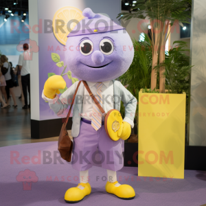 Lavender Lemon mascot costume character dressed with a Poplin Shirt and Coin purses