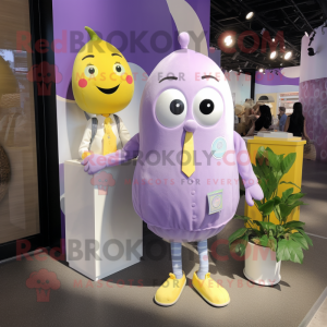 Lavender Lemon mascot costume character dressed with a Poplin Shirt and Coin purses