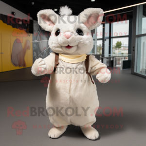 Cream Chinchilla mascot costume character dressed with a Midi Dress and Shoe laces