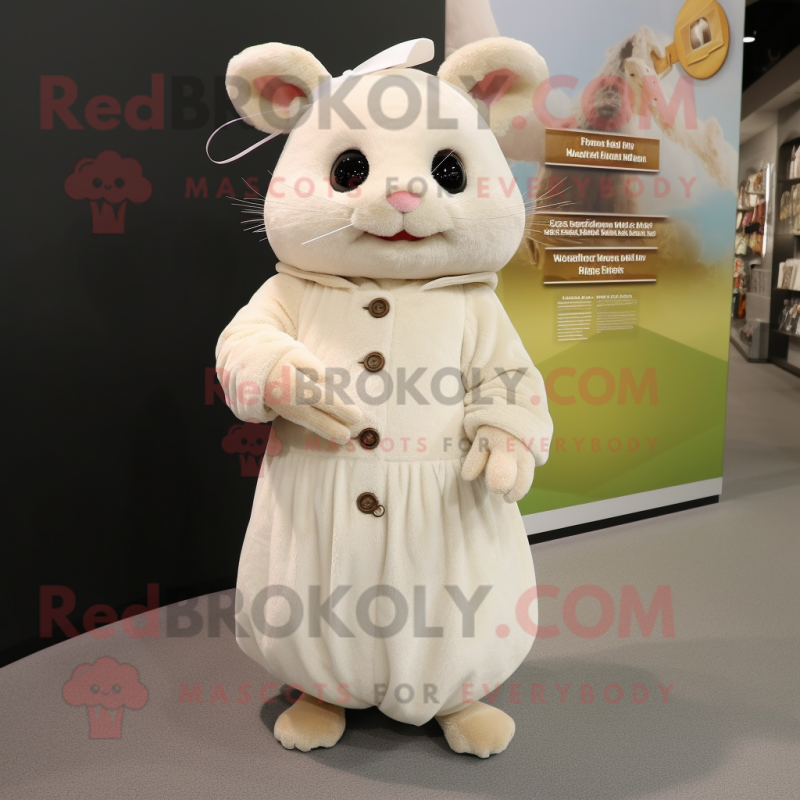 Cream Chinchilla mascot costume character dressed with a Midi Dress and Shoe laces Cream Chinchilla mascot costume character dressed with a Midi Dress and Shoe laces