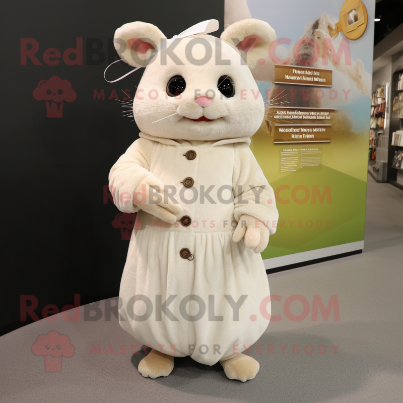 Cream Chinchilla mascot costume character dressed with a Midi Dress and Shoe laces