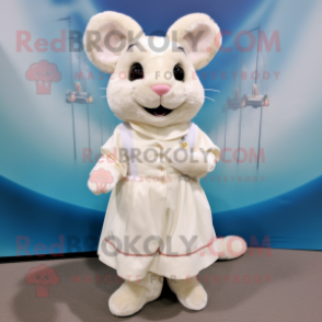 Cream Chinchilla mascot costume character dressed with a Midi Dress and Shoe laces