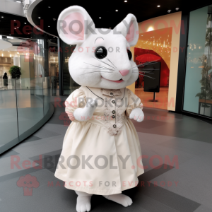 Cream Chinchilla mascot costume character dressed with a Midi Dress and Shoe laces