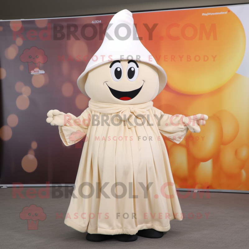 Cream Pepper mascot costume character dressed with a Pleated Skirt and Hat pins Cream Pepper mascot costume character dressed with a Pleated Skirt and Hat pins