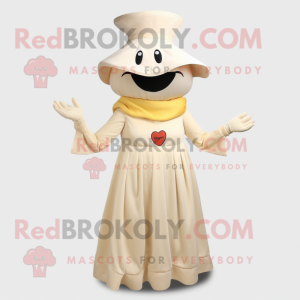 Cream Pepper mascot costume character dressed with a Pleated Skirt and Hat pins