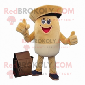 Beige Paella mascot costume character dressed with a Corduroy Pants and Wallets