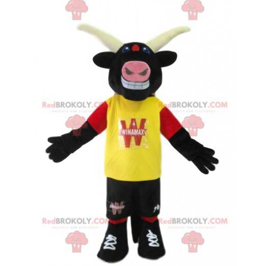 Mascotte del toro con una maglia gialla. Costume da toro -