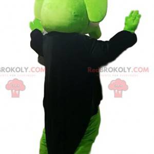 Mascotte elefante verde con una coda giacca nera. -