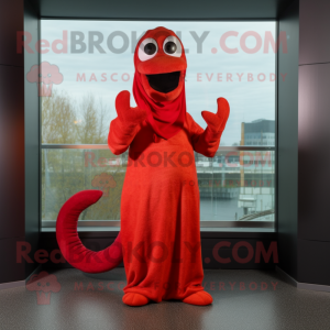 Red Loch Ness Monster mascot costume character dressed with a A-Line Skirt and Scarf clips