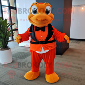 Red Orange mascot costume character dressed with a Turtleneck and Bow ties