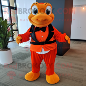 Red Orange mascot costume character dressed with a Turtleneck and Bow ties